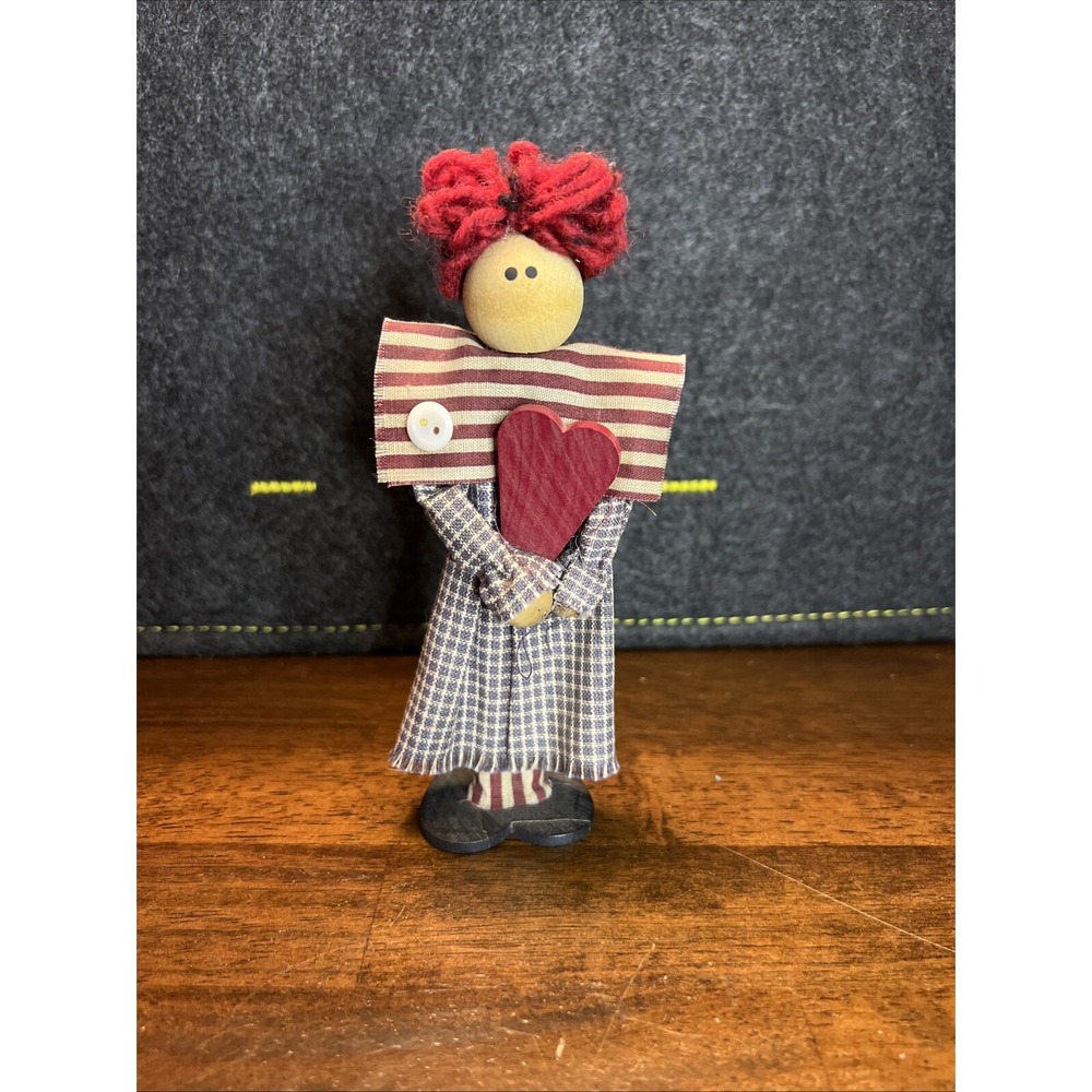 Vintage Americana Doll‎ Heart, Heart feet Red White Blue Stripes Figurine